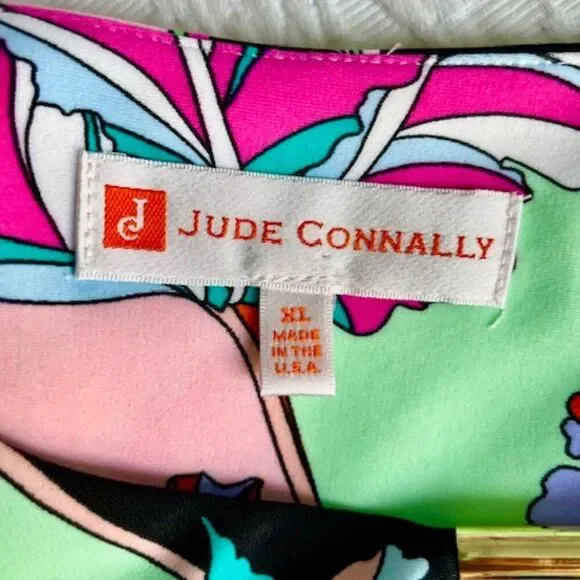 Jude Connally Pink Green Black Floral Geometric Sleeveless Dress Size XL - Picture 6 of 6